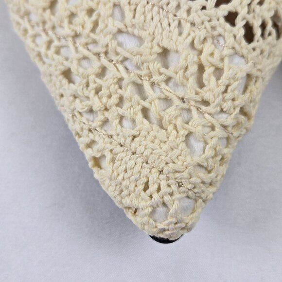Unbranded Sz 37 (US 6.5-7) Cream Crochet Flats Pointed Toe Elastic Cross Straps - Picture 10 of 16